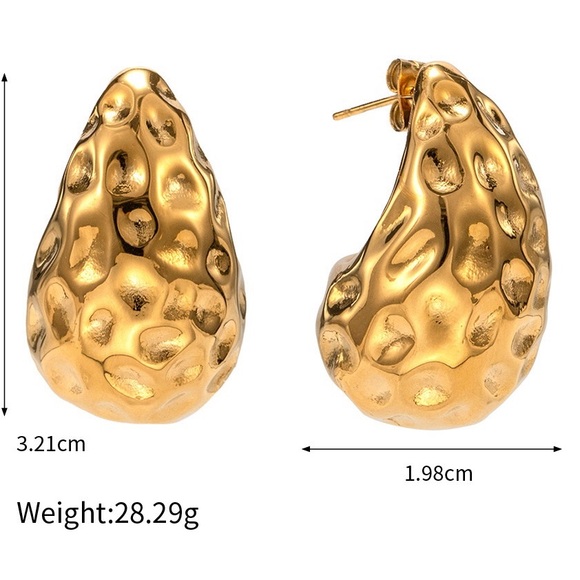 18K Gold Plated Teardrop Earrings*Raindrop Earrings*Gold Textured Earrings* - Picture 6 of 6